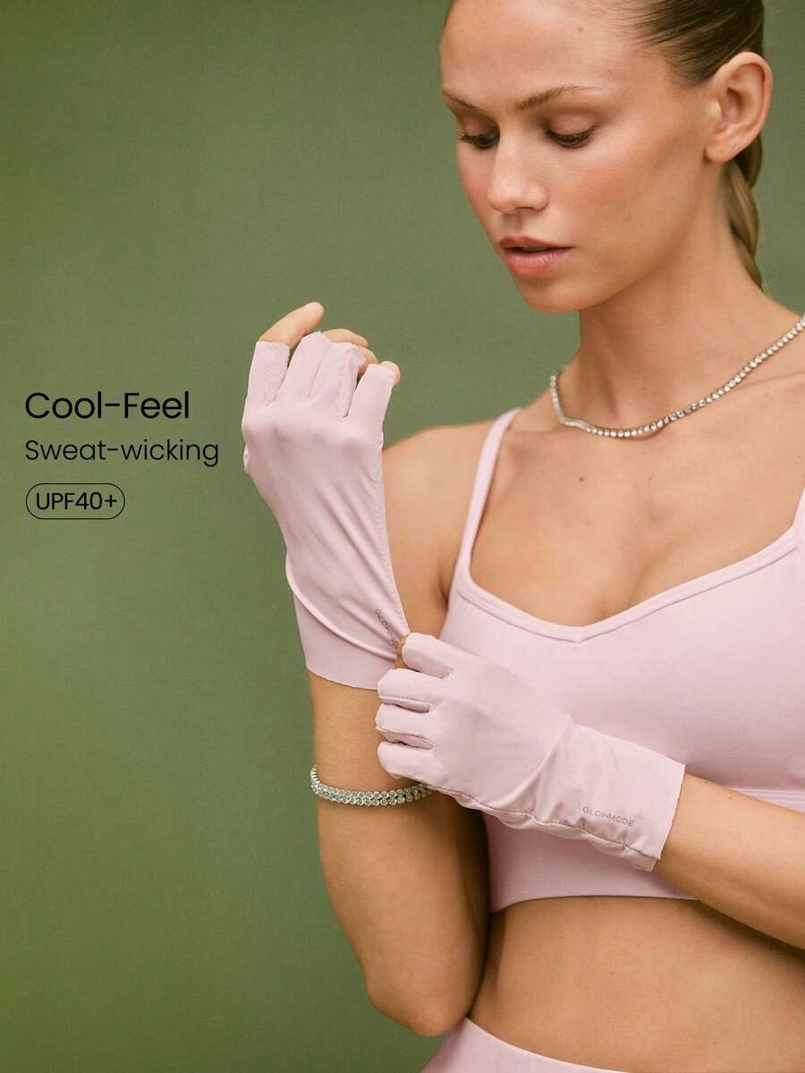 GLOWMODE Sun Set Lightweight Stretchy Cooling UPF 40+ Sun Protection Phone Compatible Reflective Logo Fingerless Gloves Swimming Manicure Running Cycling Gym Studio Workout Training Daily Casual Wear - Pink - View 1