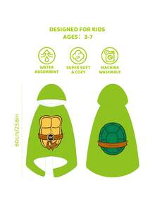 TEENAGE MUTANT NINJA TURTLES | SHEIN 1件可爱卡通印花连帽浴巾，以忍者神龟为主题，采用超细纤维材质，吸水性强，不掉毛，适合沐浴、游泳、海滩等场合。 - 綠色 - 查看 4