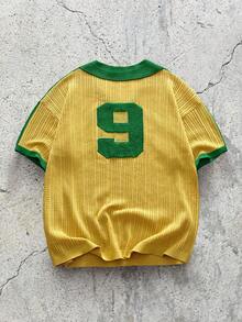 EVRINFINITE 男士拼接五角星数字图案休闲百搭日常针织短袖上衣 - 彩色 - 查看 1