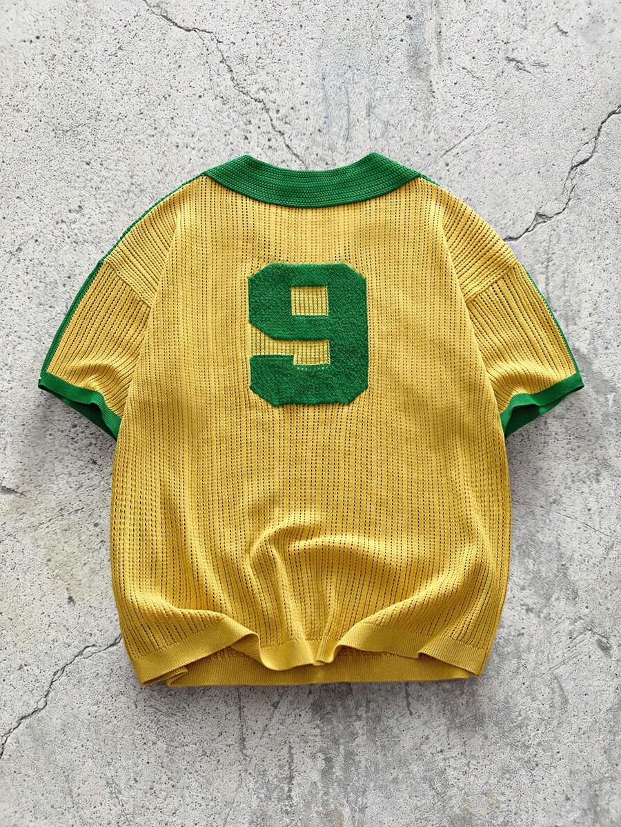 EVRINFINITE 男士拼接五角星数字图案休闲百搭日常针织短袖上衣 - 彩色 - 查看 1