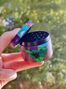 Durable Zinc Alloy 4-Layer Manual Herb Grinder, Cartoon Design Sharp Teeth Metal Grinder With Strong Magnetic Lid, Premium Smoker Accessories Rolling Kit, Compact Portable Gift For Adults Holiday Birthday - Green - View 2