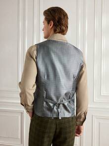 Officeau Bộ vest nam 3 món kẻ caro ôm vừa vặn, cài hai hàng khuy: Áo khoác, Áo vest và Quần, Thích hợp cho Tiệc tùng, Đám cưới - màu xanh lá - Xem 7