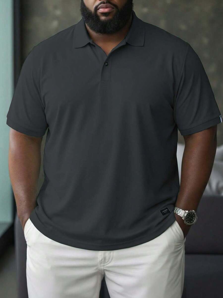 Manfinity Homme 男士纯色短袖 Polo 衫 男士 Polo 衫 男士翻领衬衫 黑色 Polo 衫 男士 Polo 衫 - 深灰色 - 查看 1