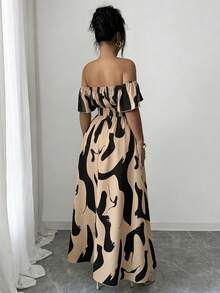 Elenzga Mẫu đầm dài trễ vai thanh lịch mới về dành cho nữ - Màu Khaki - Xem 2