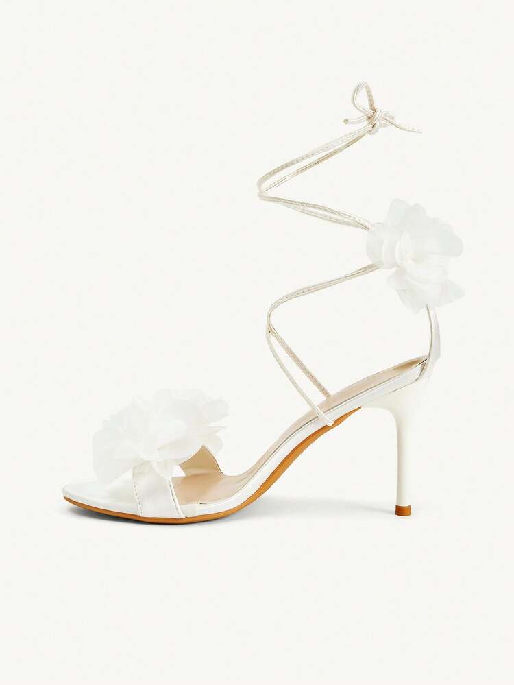 CUCCOO CHICEST New Beige Thin Heel Pointed Flower Fashion Women's High Heel Sandals