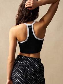 VARSIVA Contrast Color Trim Super Short Sports Halter Top - Black and White - View 10