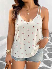 SHEIN VCAY 大码豹纹双肩带度假背心，秋冬新款时尚单品，法式女式上衣，喇叭袖，适合派对、返校、美式长款衬衫等场合，时尚百搭，前系带，教师装，复古风，通勤装，简约风，办公室穿搭，复古风，简约风，纯色衬衫，秋季上衣，复古风，豹纹，动物纹，教师上衣，V领，女士休闲上衣，适合外穿 - 白色 - 查看 3