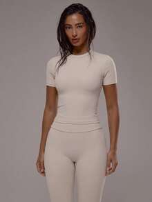 Musera Sport Bộ áo thun và quần yoga thể thao năng động, tập luyện tại phòng gym, pilates, thể dục, mặc hàng ngày, màu thạch anh khói. - Màu be - Xem 5