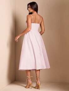 SHEIN BAE Đầm dài tay hai dây bồng bềnh thanh lịch dành cho nữ, thích hợp cho các buổi hẹn hò hàng ngày, đi chơi, hộp đêm, tiệc tùng, mùa thu. - Màu Hồng  San hô - Xem 2