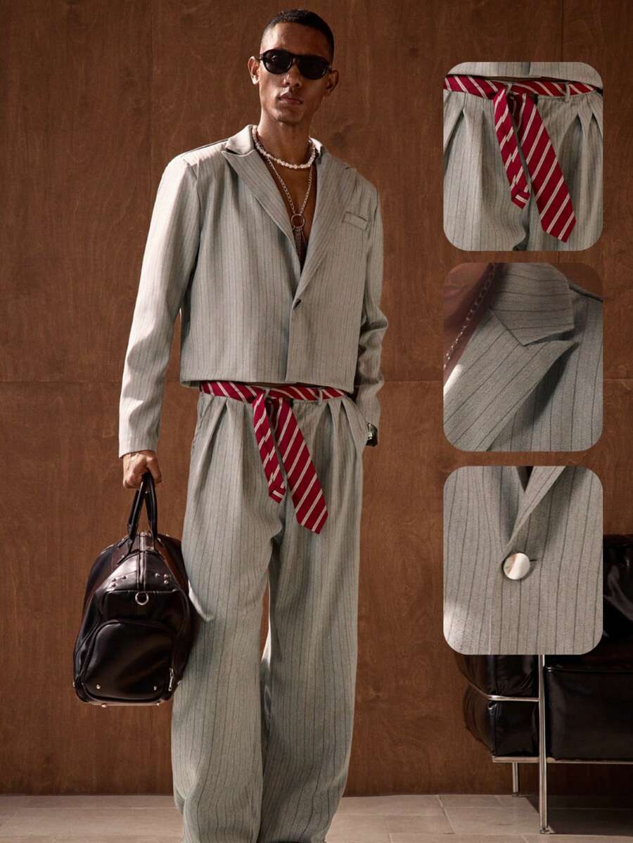 Bộ vest công sở màu trơn AKNOTIC dành cho nam - Áo khoác và quần công sở thường ngày, 2 món, quà tặng bạn trai dịp lễ. - Xám - Xem 1