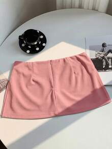Comfortcana Women's Pink Side Slit Hem Short Bodycon Mini Skirt - Pink - View 2