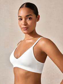 Veilyse 白色女用壓力式Bralette，露背休閒設計，V領Bralette，T恤式Bralette，Bralette內墊，女用Bralettes，白色V領內衣，適合夏季 - 白色 - 查看 6