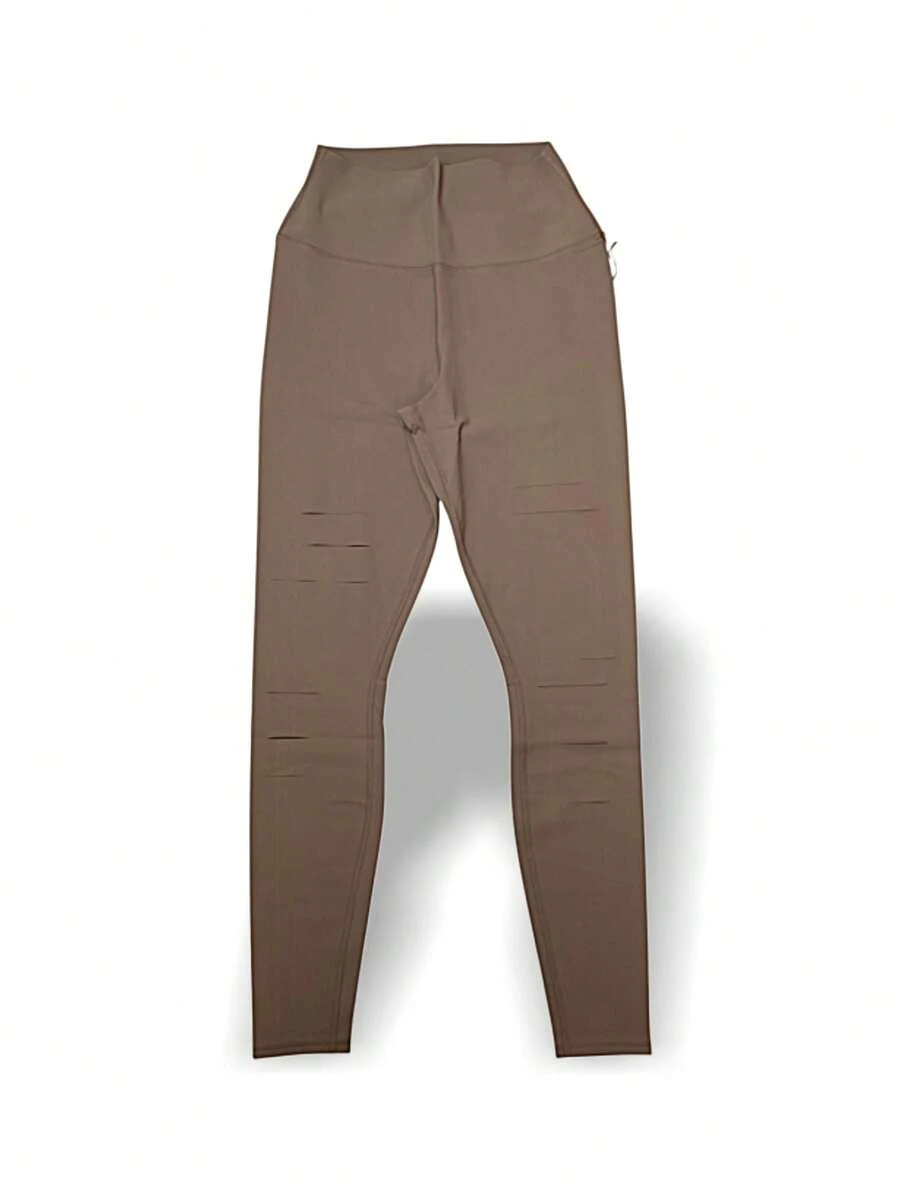 Alo Yoga Leggings HIGH WAIST RIPPED WARRIOR Sweat Absorption Breathable Lightweight Solid Good Elasticity Easy To Wash Yoga Women Brown W5555R - GRAVEL - 棕色 - 查看 1