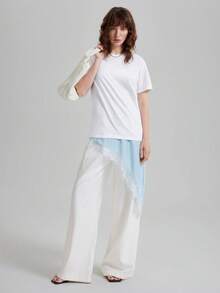 Ontre Blusa larga de satén negro con encaje, de tela elástica y cómoda, con dobladillo asimétrico y tirantes de espagueti.Atuendo casual y elegante para oficina, invitados de boda, fiestas navideñas y de Año Nuevo - Azul 2 - Ver 4