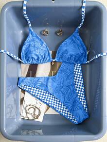 Swim Mod 2026SS New Women's Swimwear Arrival For Holiday, Date, Western, Cruise, Beach, Island, Road Trip, All Seasons, Music Festival, Boho Vacation,Bohemian Vacation, Chill Autumn Boho Y2K Elegant Vintage Casual Spring/Summer Beach Vacation Blue Shell & Starfish Checkered Cute Sweet Bikini Set Zebra Bikini Set 2 Piece Set Zestiva Swimsuit Bathing Suit Accessories Swimwear Accessories - Baby Blue - View 3