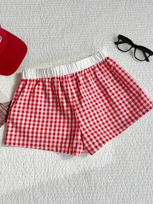 Comfortcana 2026新款夏季服装/夏季上衣/春季女装/冬季服装/节日服装/复活节女式衬衫/派对短裤/沙滩装/婚礼派对短裤/母亲毕业礼服/优雅女式衬衫/休闲女式衬衫/度假装/运动短裤/正装/奢华/Y2K短裤/办公室女装/乡村音乐会服装/亮片上衣/荷叶边短裤/波点/碎花/图案短裤/棉质红色格子短裤 - 紅色 - 查看 7