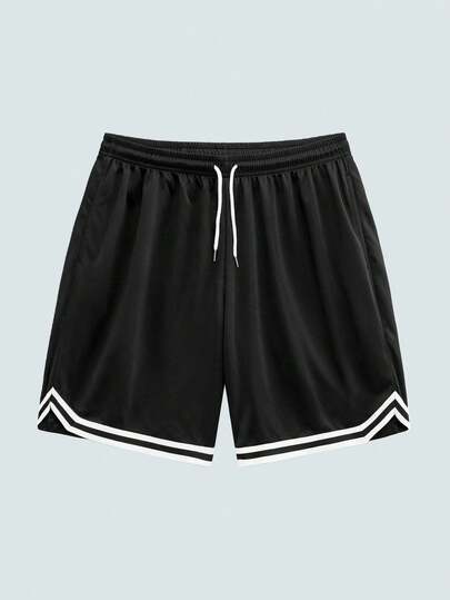 Modcrash Herren lässige, leichte, einfarbige Sporthosen mit gestreiftem Saum, im Basketballstil, atmungsaktiv, für Frühling/Sommer, im Retro-Amerikanischen Stil, unisex, locker geschnitten, Sommeroutfits - geeignet für den Alltag und Sommerurlaubs-Outfits.