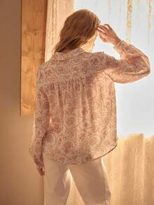 MOTF STUDIO WOMEN'S LINEN FLORAL PRINT BUTTON FRONT SHIRT - Multicolor - View 6