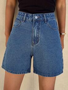 DAZY Women's Casual High Waist Cotton Solid Color Denim Shorts, Summer - Blue - View 7