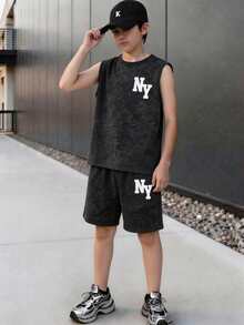 Vacaura 2 piezas Camiseta de cuello redondo de punto con estampado de copos de nieve falsos y pantalones cortos a juego de punto para niños, diseño de estampado pequeño en la parte delantera, tela cómoda, versátil para primavera, verano, otoño - Negro - Ver 4