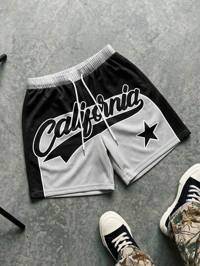 Manfinity EMRG Herrshorts med färgblock och bokstavstryck för sommaren