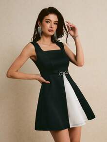 Poéselle Women's Casual Elegant Sleeveless Contrast Color Mini Dress Cocktail Evening Party Holiday Black And White Summer - Black and White - View 7