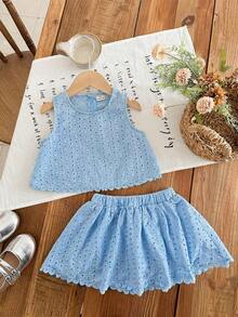 Emery Rose Kids Emery Rose Kids 少女编织刺绣纯色圆领不对称蕾丝下摆休闲上衣和迷你裙两件套，可爱、优雅、甜美、复古又时尚。适合妈妈、女儿、姐妹搭配，度假、节日、上学、日常穿着、居家聚会和特殊场合，春夏皆宜。 - 淺藍色 - 查看 3