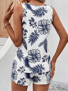 EMERY ROSE 女士印花圆领吊带背心和短裤休闲两件套 - 彩色 - 查看 2