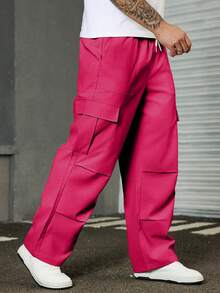 Manfinity Homme Pantalones casuales sueltos de unicolor talla grande - Rosa Fucsia - Ver 3
