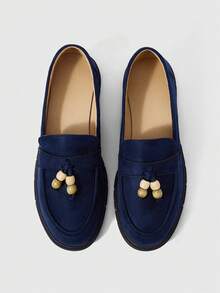 Sleekvia Women's Casual Beaded Tassel Detail Round Toe Flat Loafers - Royal Blue - View 5