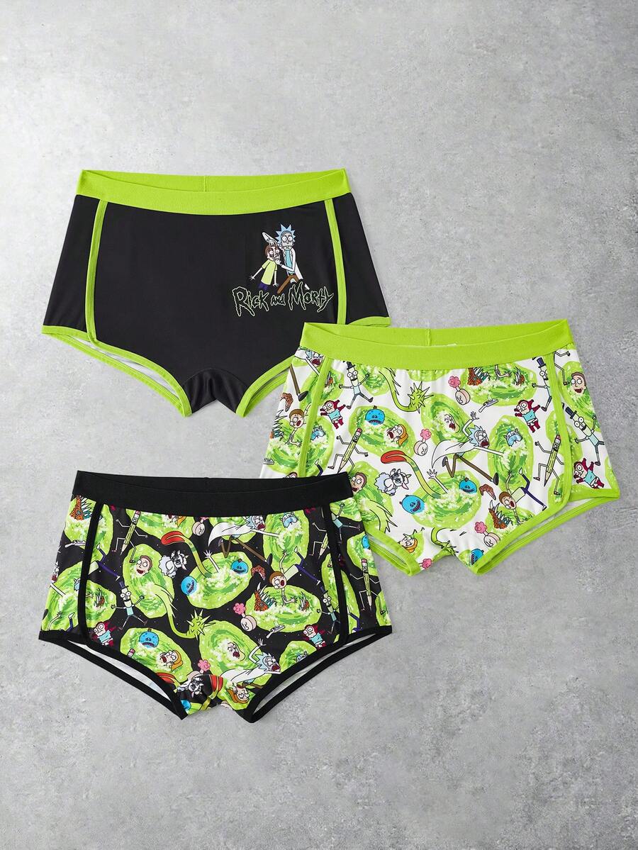 Rick and Morty X SHEIN 3 piezas Bragas de estilo deportivo de moda para mujer - Negro - Ver 1