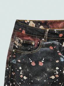 Modcrash 1件美式街头风男士个性数码印花阔腿裤，宽松舒适休闲牛仔裤，街头风格，适合所有季节（不含腰带或配饰），复古美式，男女皆宜，宽松版型夏季服装——适合日常穿着和夏季度假穿着。 - 黑色 - 查看 4