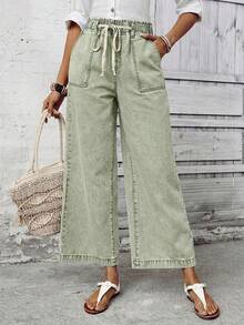 EMERY ROSE Jeans de pierna ancha lavados y vintage de estilo casual - Verde - Ver 3