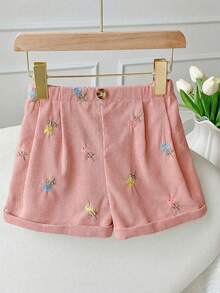 SHEIN Quần short dệt phối màu tương phản dành cho bé gái - Hồng - Xem 7