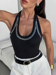 Lavishia Áo liền thân gợi cảm đính hạt cườm thời trang dành cho nữ, thích hợp cho mùa hè. - màu đen - Xem 8