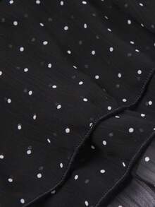 Sweetra 大码时尚波点褶皱A字裙 - 黑色 - 查看 3