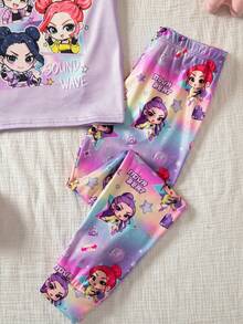 Bộ đồ ngủ 2 món màu hồng trơn họa tiết mây, trăng, sao và áo tay ngắn cùng quần legging kẻ caro cho bé gái. - Màu xanh hải quân - Xem 3