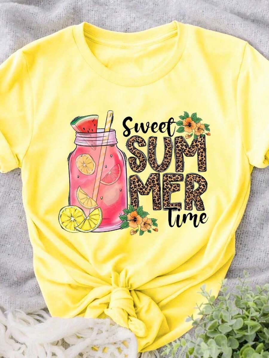 Calvaya 甜蜜夏日衬衫、豹纹衬衫、夏季衬衫、沙滩背心、可爱夏季衬衫、西瓜衬衫、酒水衬衫、鸡尾酒衬衫 - 黃色 - 查看 1