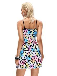 Women Leopard Print Tie Dye Slip Dress - Multicolor - View 2