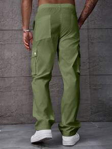Manfinity LEGND Plus Size Men's Casual Daily Cargo Pants With Flap Pockets - Army Green - View 2