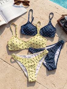 Swim Mod Bộ 4 món thời trang nữ dễ thương gợi cảm đi biển, áo quây chấm bi có thể điều chỉnh và quần bikini, thích hợp cho bãi biển, hồ bơi, tiệc tùng, mùa xuân/hè. - Nhiều màu - Xem 5