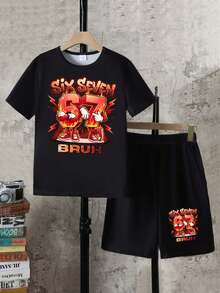 2pcs/Set Tween BoysRound Neck Short Sleeve T-Shirt And Shorts With Pockets Set - Multicolor - View 4