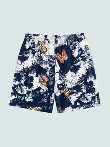 Modcrash 男士蝴蝶设计休闲短裤、沙滩裤 - 深色水洗藍 - 查看 2