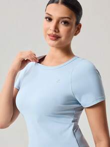 OutZeal Women Outdoor Blue Tee Solid Color Casual Workout Yoga Summer Soft Stretch Short Sleeve T-Shirt - Blue - View 7