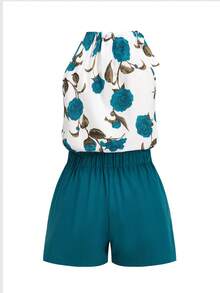 Ellevyn Women Halter Neck Printed Top And Tie Waist Shorts Set - Mint Green - View 2