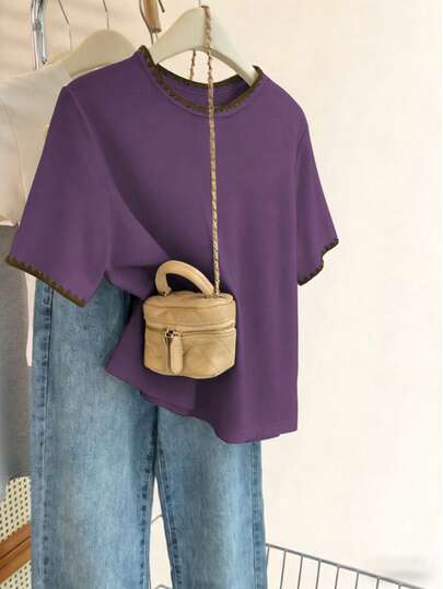 Resyla 女士上衣，2026春夏新款撞色设计，时尚百搭，高端设计，显瘦显瘦，ins风女式T恤，送给女朋友和闺蜜的礼物