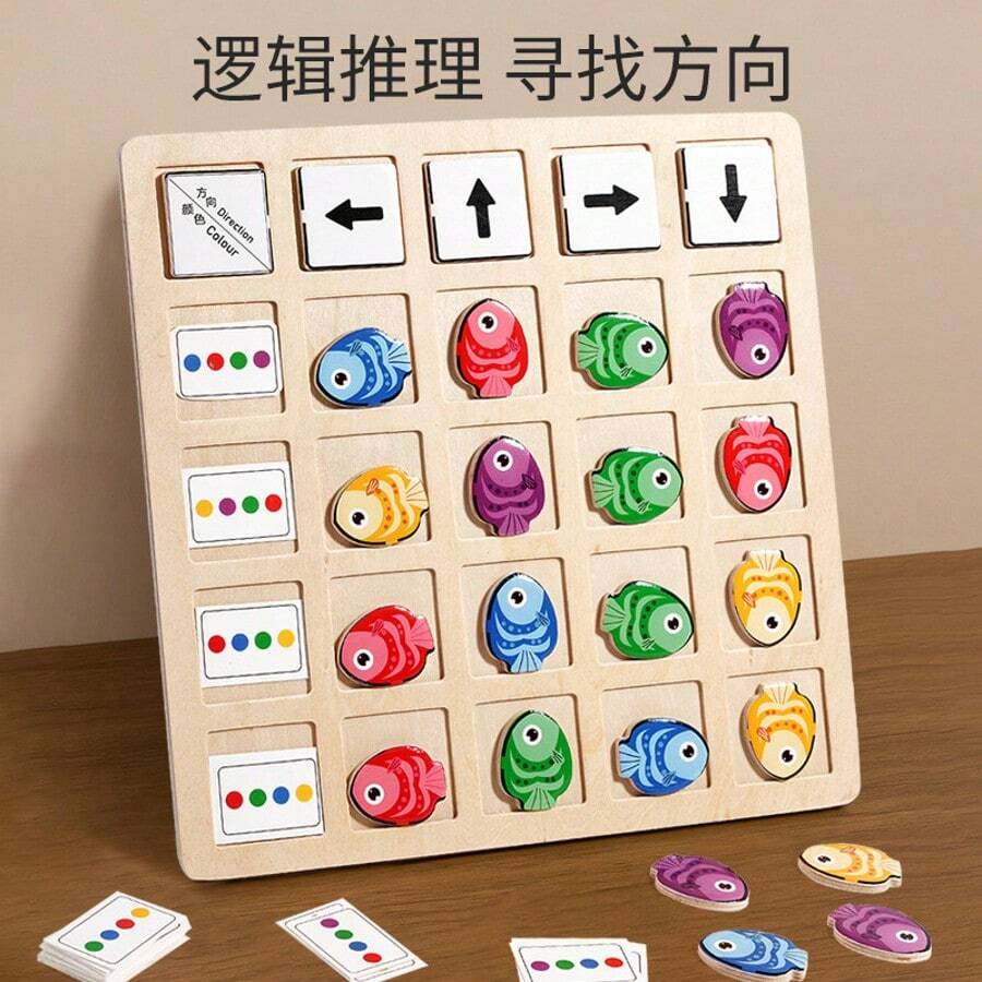 MINKOJA 1Pc Wooden Small Fish For Direction Finding Kindergarten Early Childhood Education Enlightenment, Color And Position Awareness, Logical Thinking And Concentration Training Children's Educational Gift Toy - Multicolor - View 1