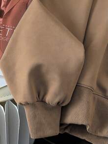 Áo kiểu dáng rộng rãi cổ công chúa, tay raglan khóa kéo nửa thân + Quần ống rộng cạp chun có túi xéo - màu nâu - Xem 7