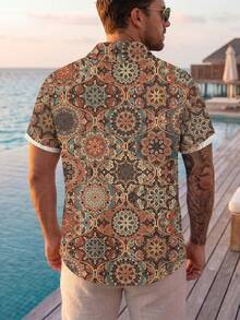 VIVINTIMO Carpet Retro Pattern Fashion Casual All-Over Print Men's Standard Fit Short Sleeve Polo Shirt - Multicolor - View 2