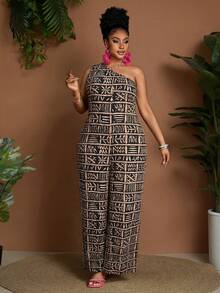 Lunelith SHEIN Lunessa 女士沙滩度假印花宽松无袖连体裤，春夏款 - 彩色 - 查看 4